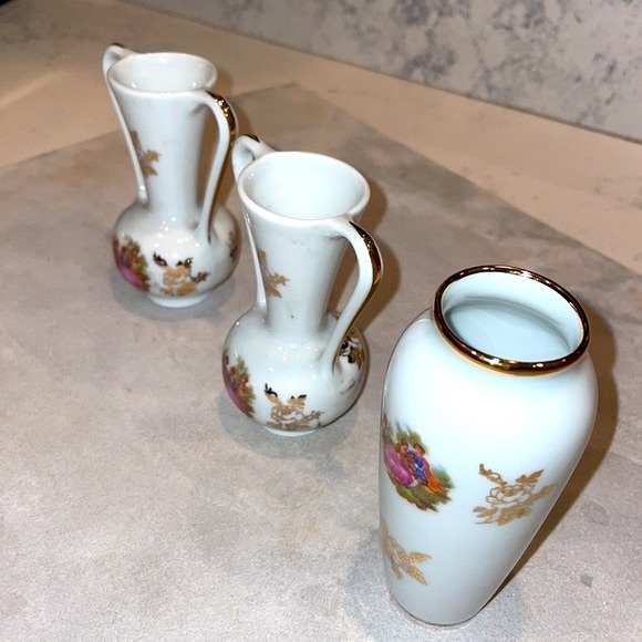 Limoges Collection of 3 Vintage Miniature F & M Bud Vases Made in France EUC - Picture 2 of 11
